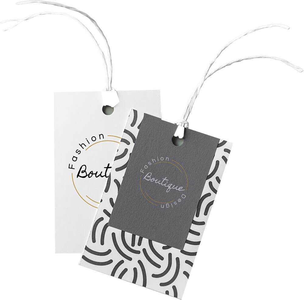 Étiquettes papier blanches, grises et noires pour boutique de mode